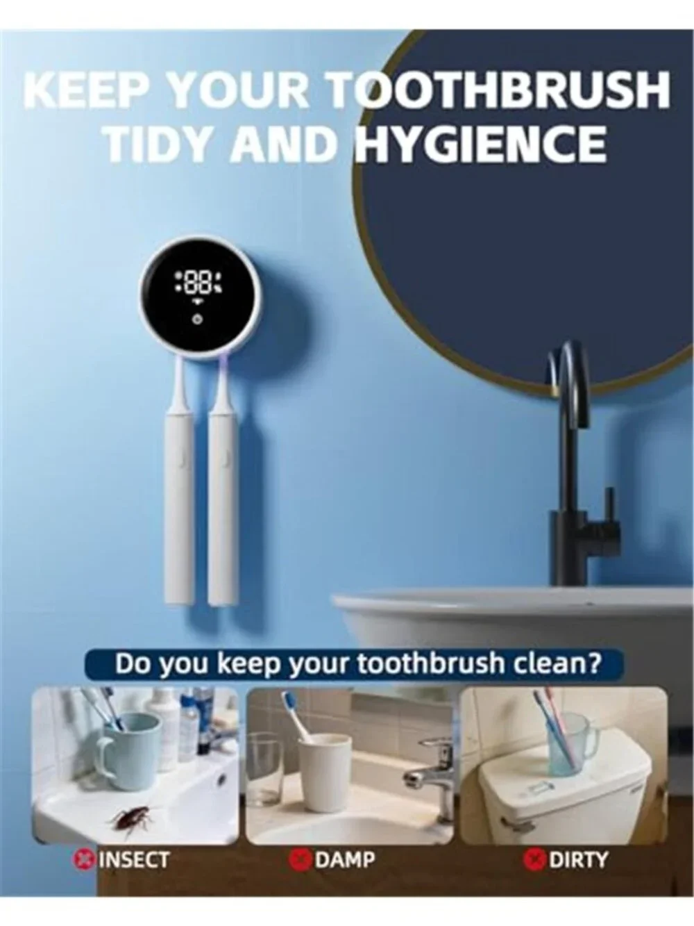 Automatic Toothbrush Sanitizer UV Cleaner Holder Wall Mount Dryer Case